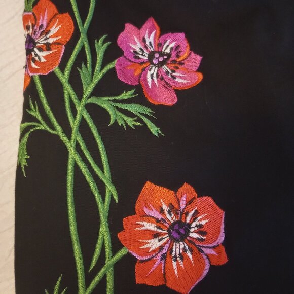 Casual Western Style 3pc Pant Set sz M Black w Pink Floral Embroidery - Picture 4 of 16